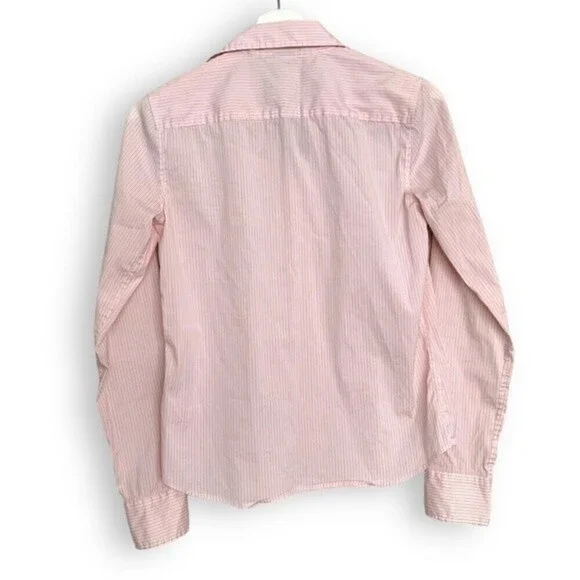 Theory Shirt Button Down Long Sleeve Orange White Stripe - Picture 5 of 9